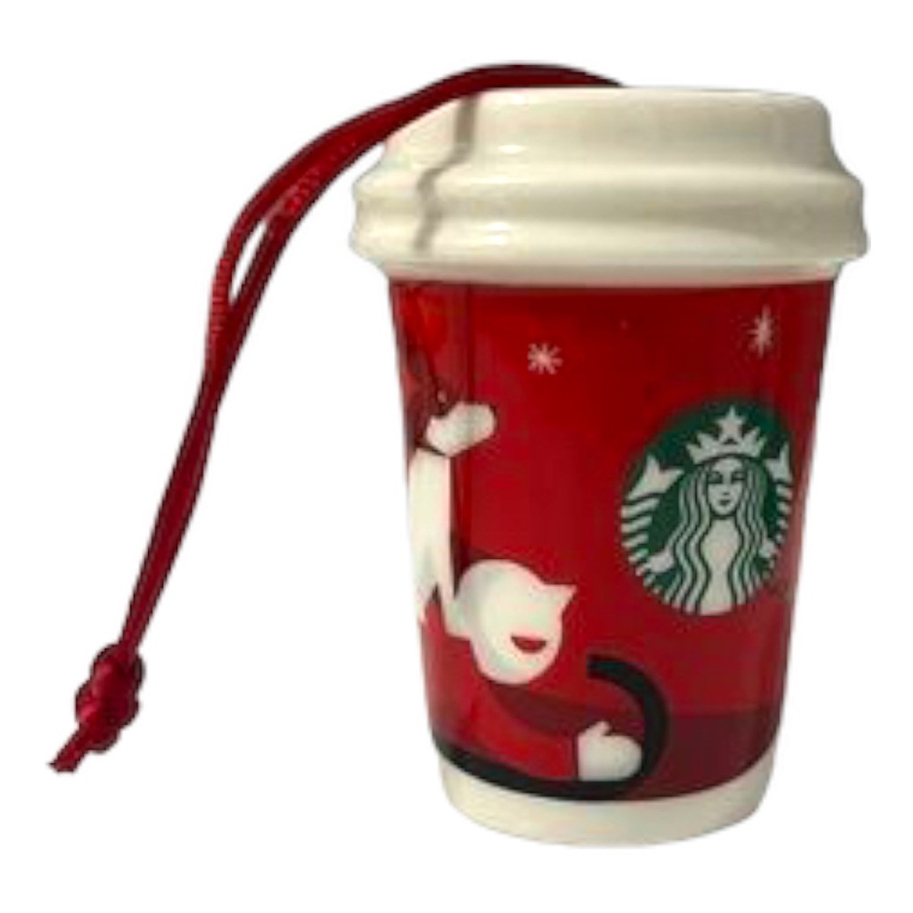 2011 STARBUCKS WHEN WE'RE TOGETHER Dog Sled Red Coffee Cup Christmas Ornament